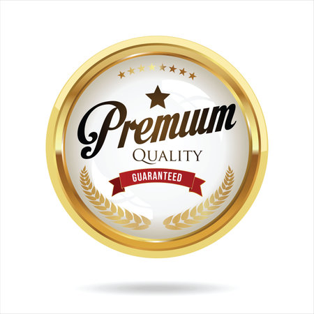 Premium quality gold label with laurel wreath isolated on white backgroundのイラスト素材
