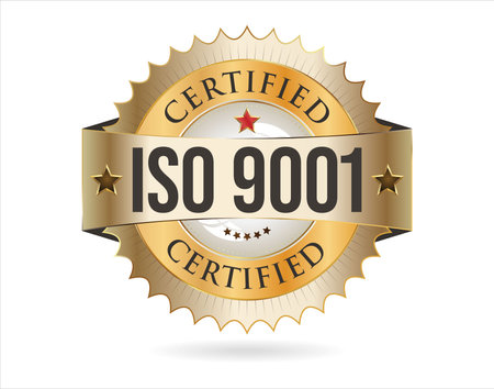 Gold label 100% satisfaction guarantee with stars and ribbon. Vector illustration.のイラスト素材