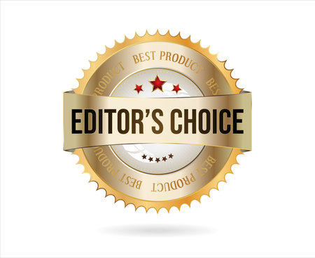 Golden award label with ribbon isolated on white background. Vector illustration.のイラスト素材