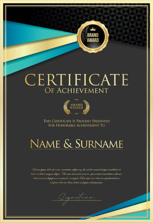 Certificate template. Diploma design with gold frame. Vector illustrationのイラスト素材