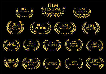 Collection of Award Laurel Wreaths for Cinema Festivals vector illustrationのイラスト素材
