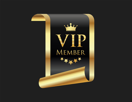 VIP member emblem black and gold isolated on black backgroundのイラスト素材