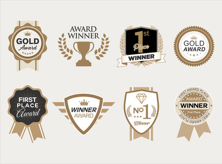 Collection of award and trophy badges first place winner badges retro badgesのイラスト素材