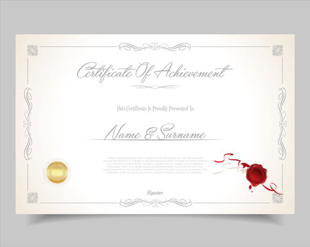 Certificate of achievement template, gold and white colorのイラスト素材