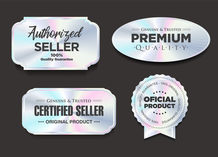 Hologram sticker or badge with holographic texture premium qualityのイラスト素材