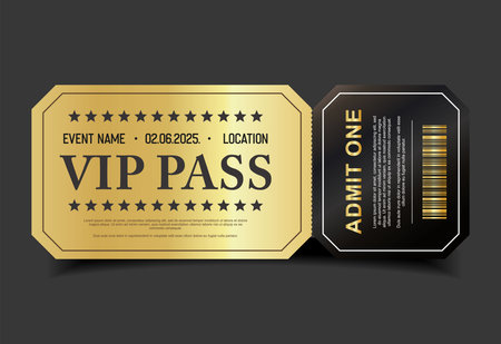 Vector gold premium quality ticket template. Elegant design element.のイラスト素材