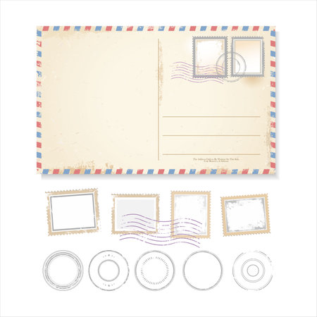 Vintage post card and stamps symbols vector illustrationのイラスト素材