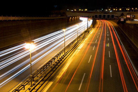highway in berlin at night with motion blurの写真素材