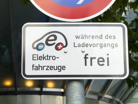 sign for electric car fuel station in germanyの写真素材