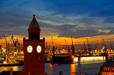 landungsbruecken big container ship in the hamburg harbor, germanyの写真素材