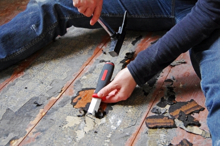 construction worker with working tools and floorの写真素材