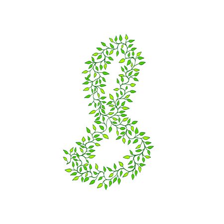 The number eight. Green element made from leaves and sprigs.のイラスト素材
