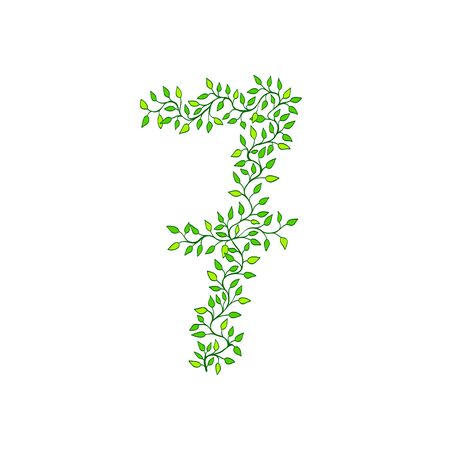 The number seven. Green element made from leaves and sprigs.のイラスト素材