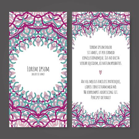 Wedding invitation. Vintage decorative elements. Ornamental business cards, oriental pattern, vector illustrationのイラスト素材