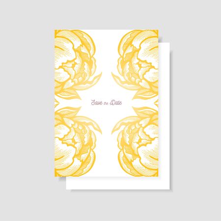 Save the date, wedding invitation card template with peonies. Vector illustration.のイラスト素材