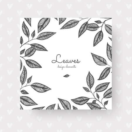 Leaves by hand drawing and sketch with line-art on white backgrounds. Grey leaves for invitations, wedding greeting cards, certificate, labels.のイラスト素材