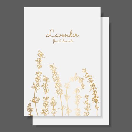 Gold lavender. Ornate decor for invitations, wedding greeting cards, certificate, labelsのイラスト素材