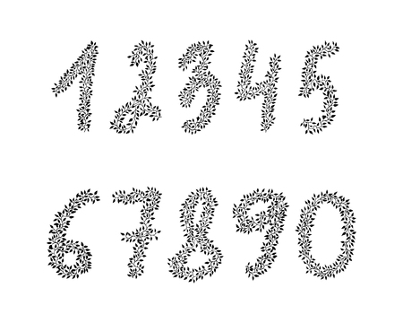 Vector hand drawn numbers. Floral elements for backgrounds of flyers, posters, invitations.のイラスト素材