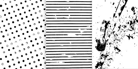 Set of three black and white hand drawn textures for your design.のイラスト素材