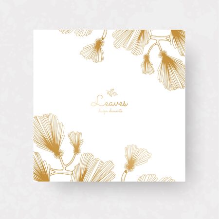 Ginkgo biloba branches with leaves. Medical, isolated botanical plant. Golden ginkgo branches for invitations, wedding greeting cards, labels.のイラスト素材