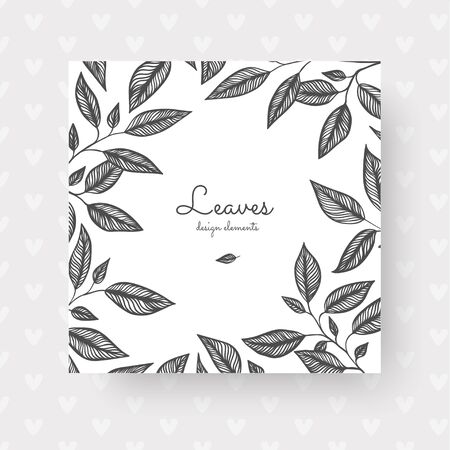 Leaves by hand drawing and sketch with line-art on white backgrounds. Grey leaves for invitations, wedding greeting cards, certificate, labelsのイラスト素材