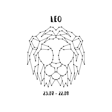 Zodiac sign Leo isolated on white background. Design element for flyers or greeting cards, emblem, logo. Vector astrological symbol.のイラスト素材