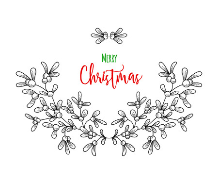 Christmas sprig of mistletoe. Illustration for greeting cards, invitations, and other printing projects.のイラスト素材