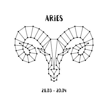 Zodiac sign Aries isolated on white background. Design element for flyers or greeting cards, emblem, logo. Vector astrological symbol.のイラスト素材