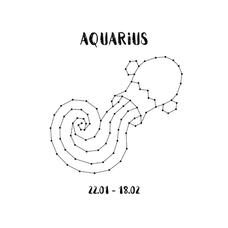 Zodiac sign Aquarius isolated on white background. Design element for flyers or greeting cards, emblem, logo. Vector astrological symbol.のイラスト素材