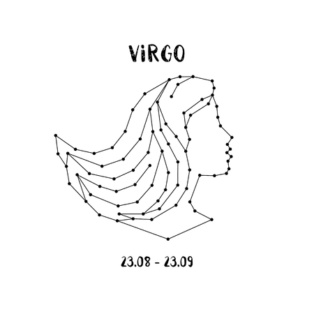 Zodiac sign Virgo isolated on white background. Design element for flyers or greeting cards, emblem, logo. Vector astrological symbol.のイラスト素材