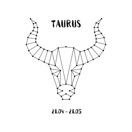 Zodiac sign Taurus isolated on white background. Design element for flyers or greeting cards, emblem, logo. Vector astrological symbol.のイラスト素材
