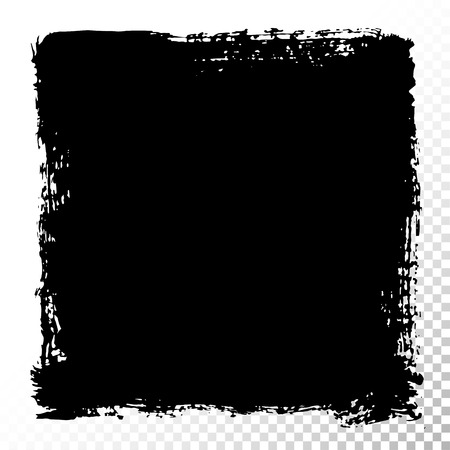 Square text box. Black acrylic vector stains isolated on white. Hand drawing of banner, label, frame shape. Black textured design elements.のイラスト素材