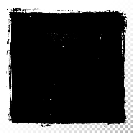 Square text box. Black acrylic vector stains isolated on white. Hand drawing of banner, label, frame shape. Black textured design elements.のイラスト素材
