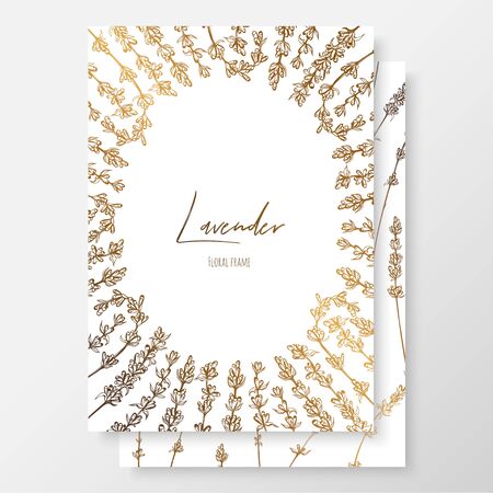 Gold wedding invitation with lavender.のイラスト素材