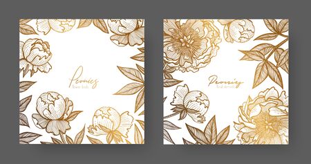 Gold cards templates for wedding stationery, with vintage style vector illustrationのイラスト素材