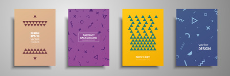 Placard templates set with abstract geometric elements. Design cards with gold elements. Applicable for placards, brochures, flyers, banners, book covers, notebooks.のイラスト素材