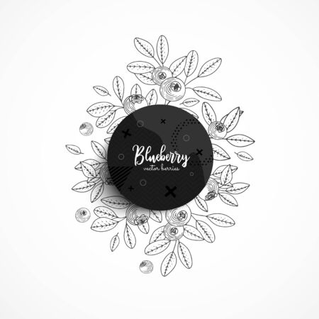 Vector round banner with blueberry. Modern banner with hand drawn berries. With place for text.のイラスト素材