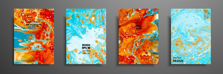 Colorful covers design set with textures. Closeup of the painting. Abstract bright hand painted background, fluid acrylic painting on canvas. Fragment of artwork. Modern artのイラスト素材