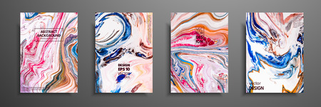 Abstract painting, can be used as a trendy background for wallpapers, posters, cards, invitations, websites. Modern artwork. Marble effect painting. Mixed blue, red and pink paintsのイラスト素材