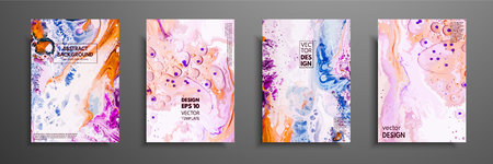Abstract painting, can be used as a trendy background for wallpapers, posters, cards, invitations, websites. Modern artwork. Marble effect painting. Mixed blue, purple and orange paintsのイラスト素材