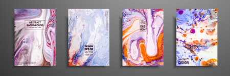 Abstract painting, can be used as a trendy background for wallpapers, posters, cards, invitations, websites. Modern artwork. Marble effect painting. Mixed blue, purple and orange paintsのイラスト素材