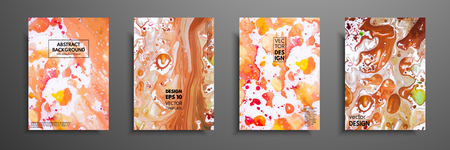 Mixture of acrylic paints. Fluid art. Collection of universal trendy cards. Hand drawn textures. Contemporary graphic design for header, banner, poster, card, cover, invitation, placard brochureのイラスト素材