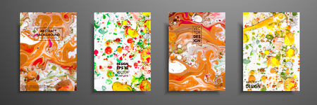 Hand drawn collection of card made by acrylic homemade texture. Liquid colorful texture. Fluid art. Abstract painting templates. Design for banner, poster, cover, invitation, placard, brochure, flyer.のイラスト素材