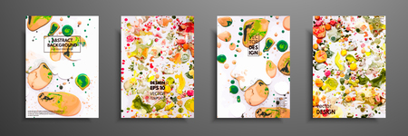 Vector backgrounds for covers, placards, posters, flyers and banner design. Illustration of colored acrylic banners. Abstract page poster template for catalog, creative brochure illustration.の写真素材