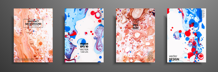 Set of creative painted cards. Hand Drawn textures. Modern artwork. Design for banner, poster, invitation, placard, brochure, flyer. Vector Illustration Fluid artのイラスト素材