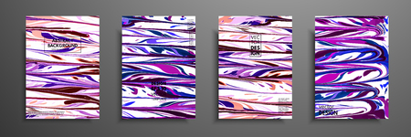 Set of universal vector cards. Liquid marble texture. Colorful design for invitation, placard, brochure, poster, banner, flyer. Artistic covers design. Creative fluid colors backgrounds.のイラスト素材
