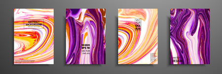 Abstract painting, can be used as a trendy background for wallpapers, posters, cards, invitations, websites. Modern artwork. Marble effect painting. Mixed orange, purple and red paints.のイラスト素材