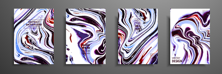 Covers with acrylic liquid textures. Colorful abstract composition. Modern artwork. Vector illustrations with mixed blue, purple, red and white color. Applicable for design placard, flyer, poster.のイラスト素材
