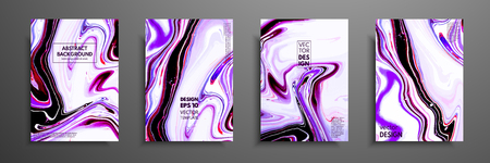 Flyer layout template with mixture of acrylic paints. Liquid marble texture. Fluid art. Applicable for design cover, flyer, poster, placard. Mixed pink, purple, blue and white paints.のイラスト素材