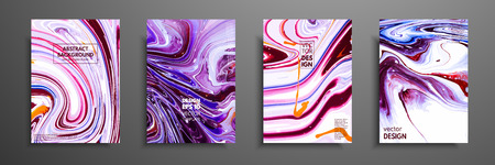 Set of universal vector cards. Liquid marble texture. Colorful design for invitation, placard, brochure, poster, banner, flyer. Artistic covers design. Creative fluid colors backgroundsのイラスト素材
